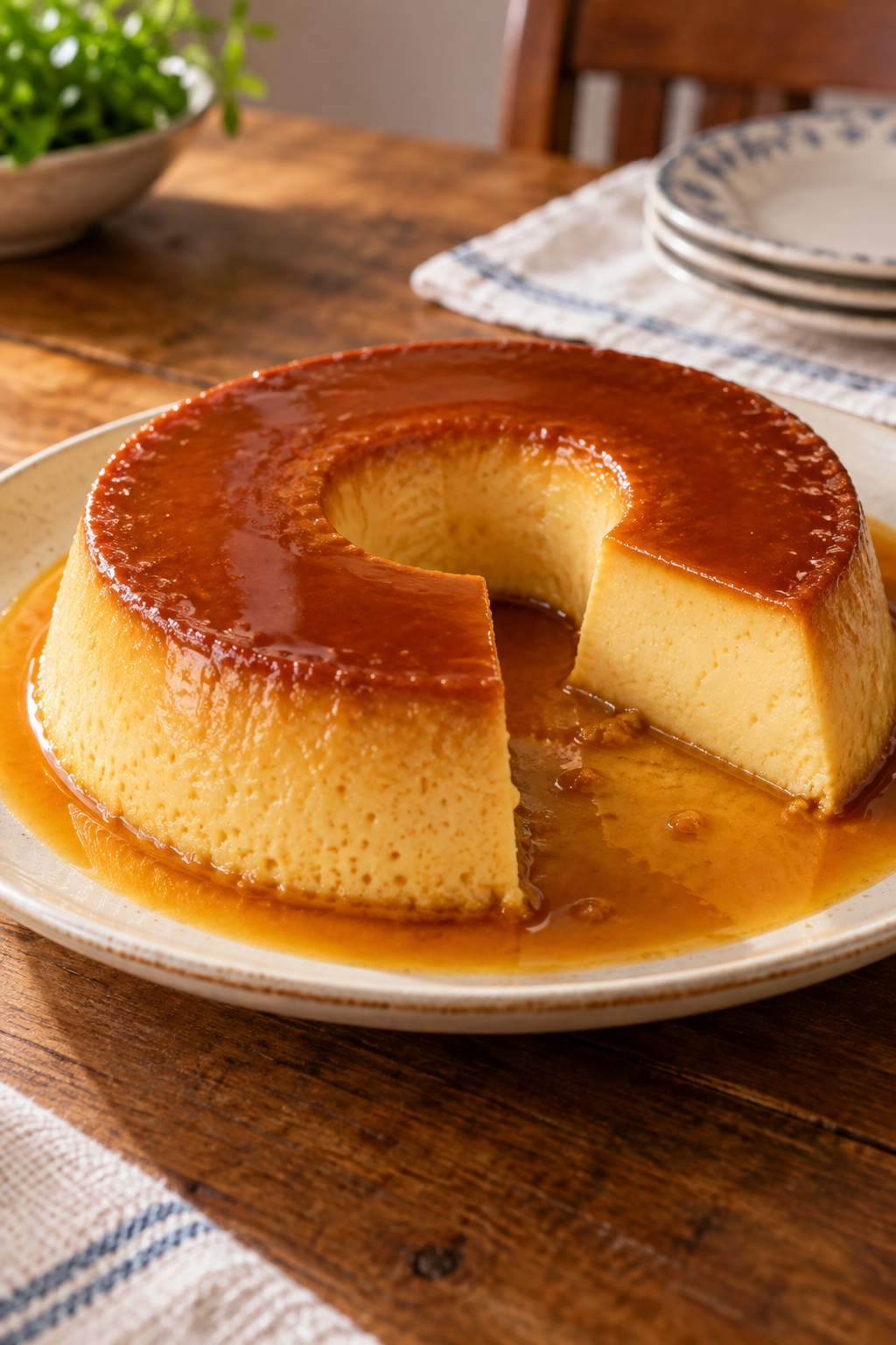 Pudim caseiro com calda de caramelo